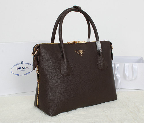 2014 Prada Grainy Calfskin Two-Handle Bag BN0890 coffee for sale